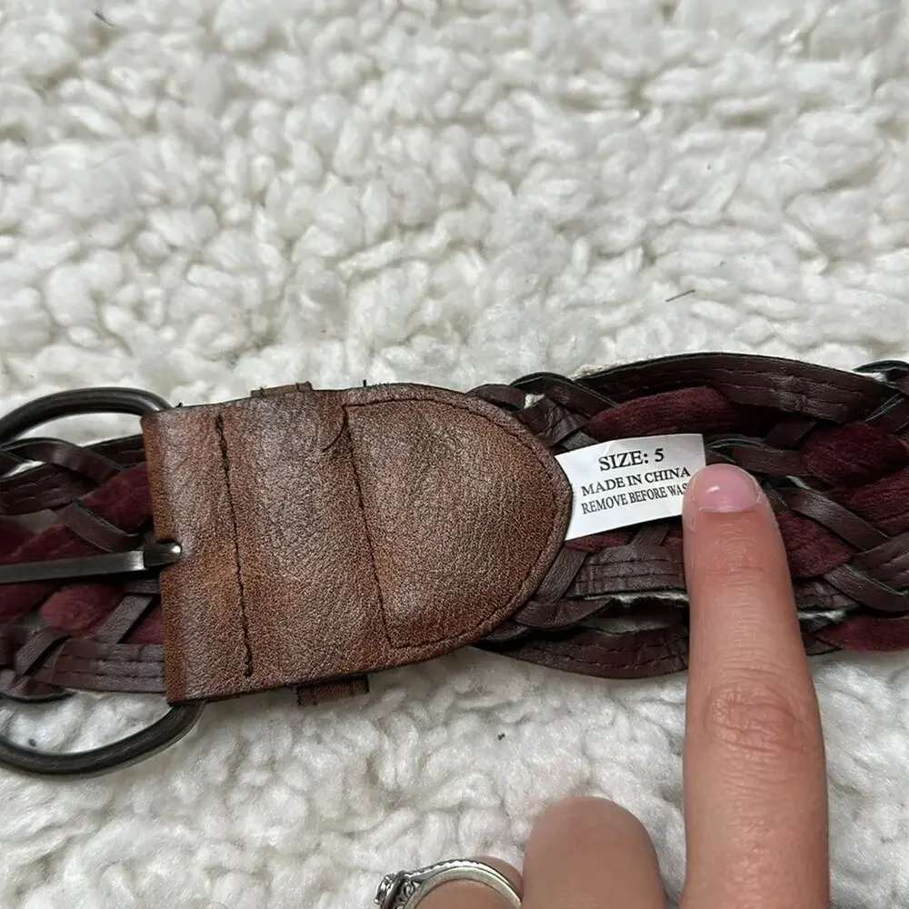Braided Belt Brown and White Western Buckle Boho Bohemian Lace